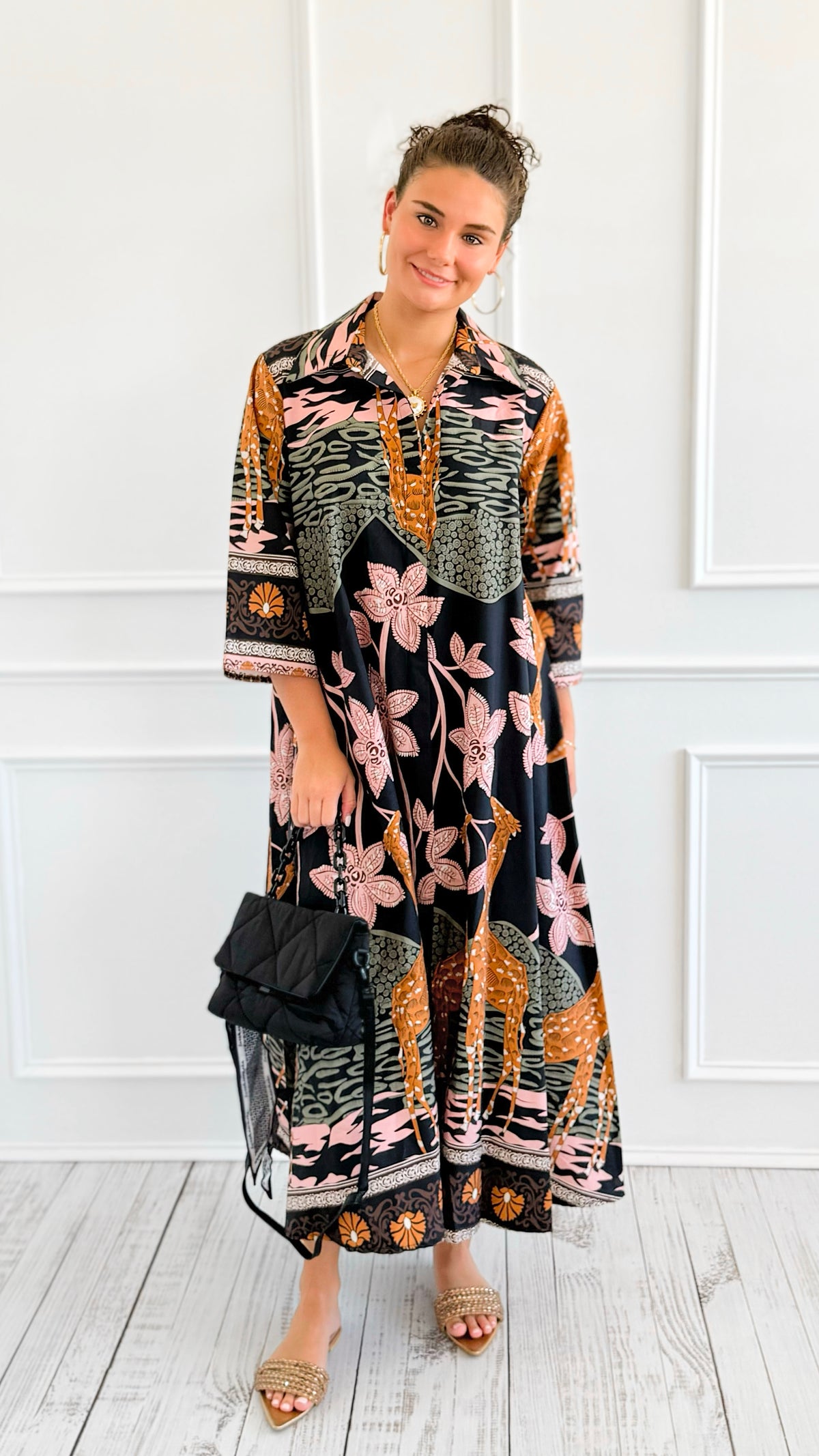 Safari Luxe Botanical Italian Long Dress-200 Dresses/Jumpsuits/Rompers-AZUL MONACO-Coastal Bloom Boutique, find the trendiest versions of the popular styles and looks Located in Indialantic, FL