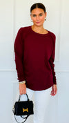 Effortless Chic Long Sleeve Top - Cabernet-110 Long Sleeve Tops-Zenana-Coastal Bloom Boutique, find the trendiest versions of the popular styles and looks Located in Indialantic, FL
