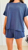Comfy Rib Top & Short Set - Navy-210 Loungewear/Sets-Lovely Melody-Coastal Bloom Boutique, find the trendiest versions of the popular styles and looks Located in Indialantic, FL