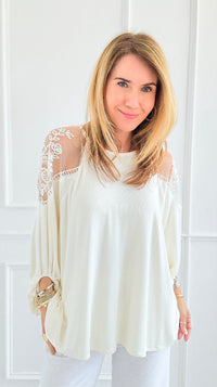 Whisper Light Embroidered Sleeve Top-130 Long Sleeve Tops-Rousseau-Coastal Bloom Boutique, find the trendiest versions of the popular styles and looks Located in Indialantic, FL