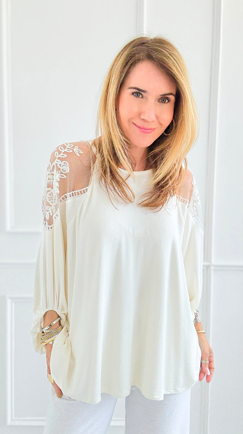 Whisper Light Embroidered Sleeve Top-130 Long Sleeve Tops-Rousseau-Coastal Bloom Boutique, find the trendiest versions of the popular styles and looks Located in Indialantic, FL