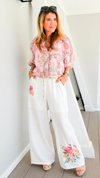 Breezy Bloom Pants - White