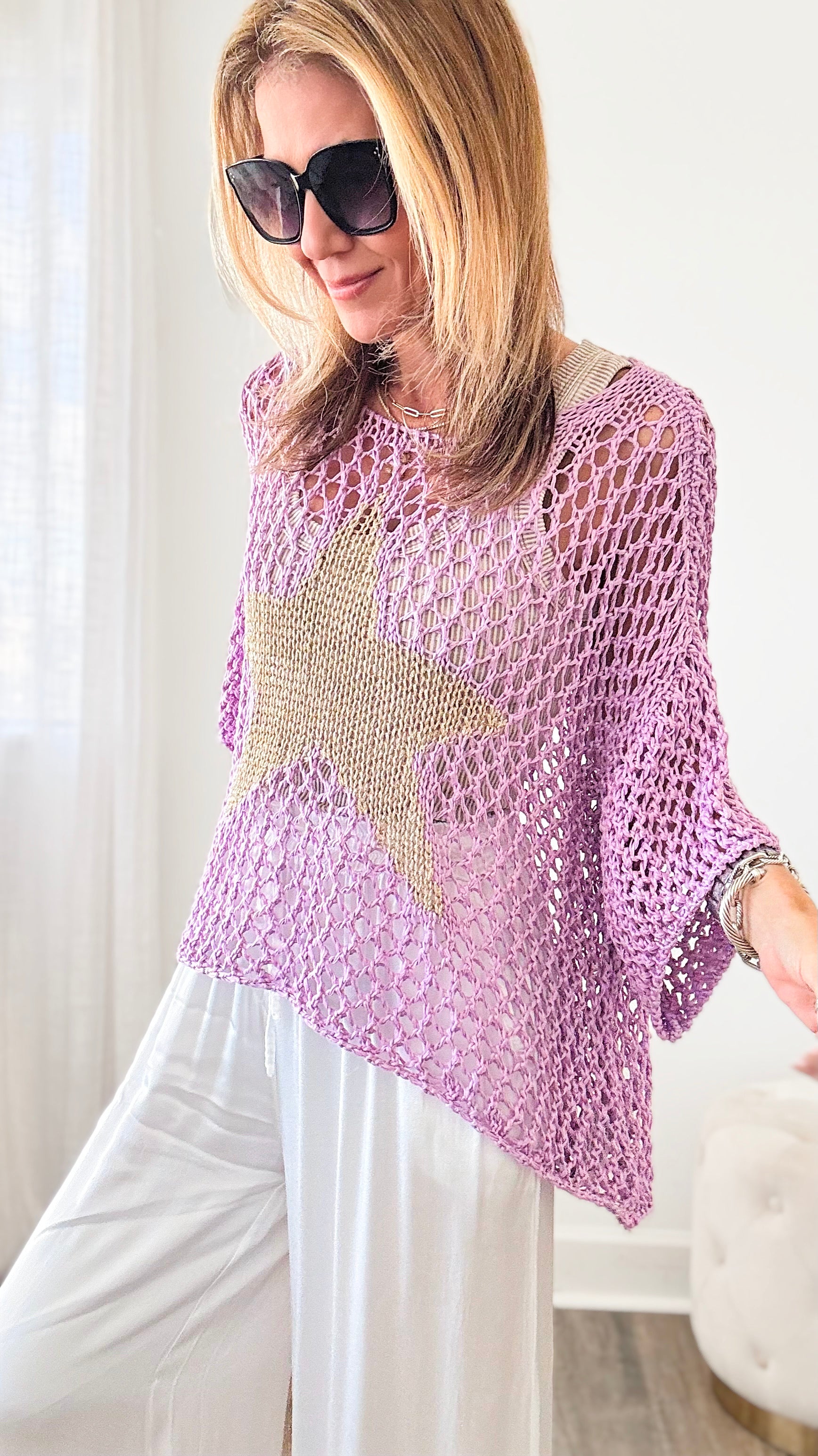 Shining Star Italian Chain Sweater - Lavander-140 Sweaters-Germany-Coastal Bloom Boutique, find the trendiest versions of the popular styles and looks Located in Indialantic, FL