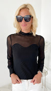 Crawford Mock Neck Mesh Top - Black-130 Long Sleeve Tops-HYFVE-Coastal Bloom Boutique, find the trendiest versions of the popular styles and looks Located in Indialantic, FL