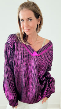 It's Cool Metallic Chunky Sweater - Fuchsia-140 Sweaters-BIBI-Coastal Bloom Boutique, find the trendiest versions of the popular styles and looks Located in Indialantic, FL