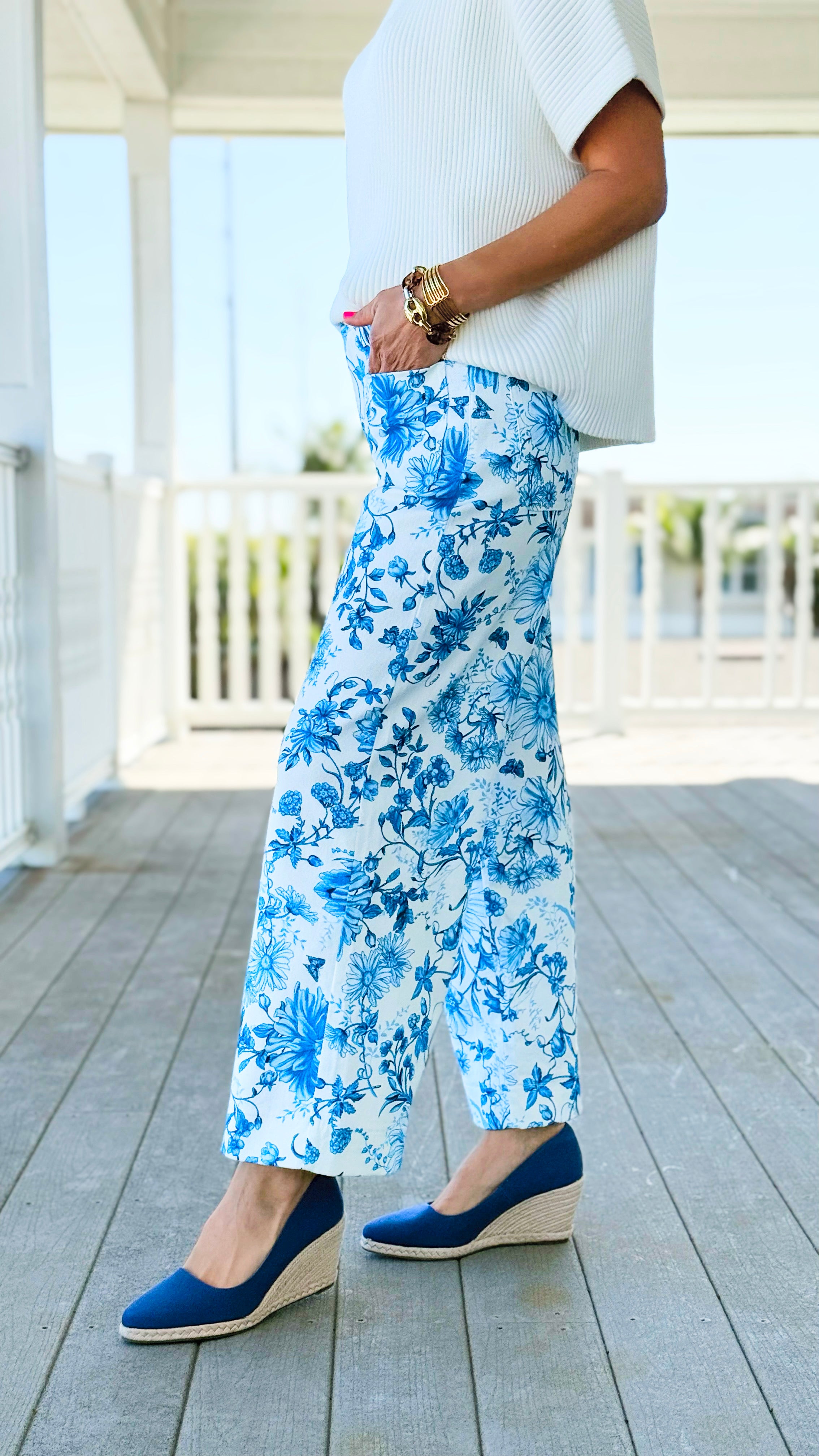 Blue Seaside Bloom Wide Leg Pant