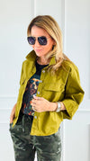 Everyday Cropped Italian Button- Down Top- Pistachio