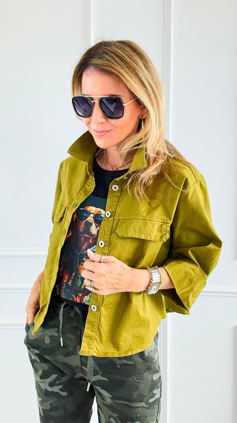 Everyday Cropped Italian Button- Down Top- Pistachio