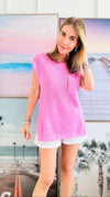 Knitted Crew Neck Slipover Sweater Sleeveless- Pink-00 Sleevless Tops-BIBI-Coastal Bloom Boutique, find the trendiest versions of the popular styles and looks Located in Indialantic, FL