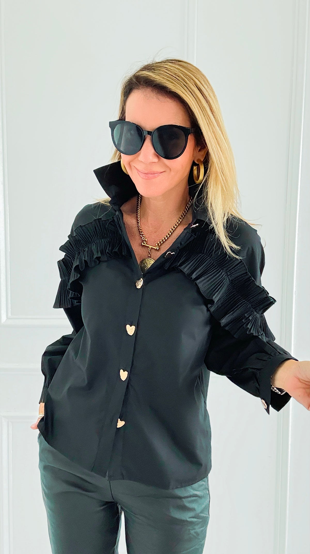 Ruffle Detail Button Down Blouse
