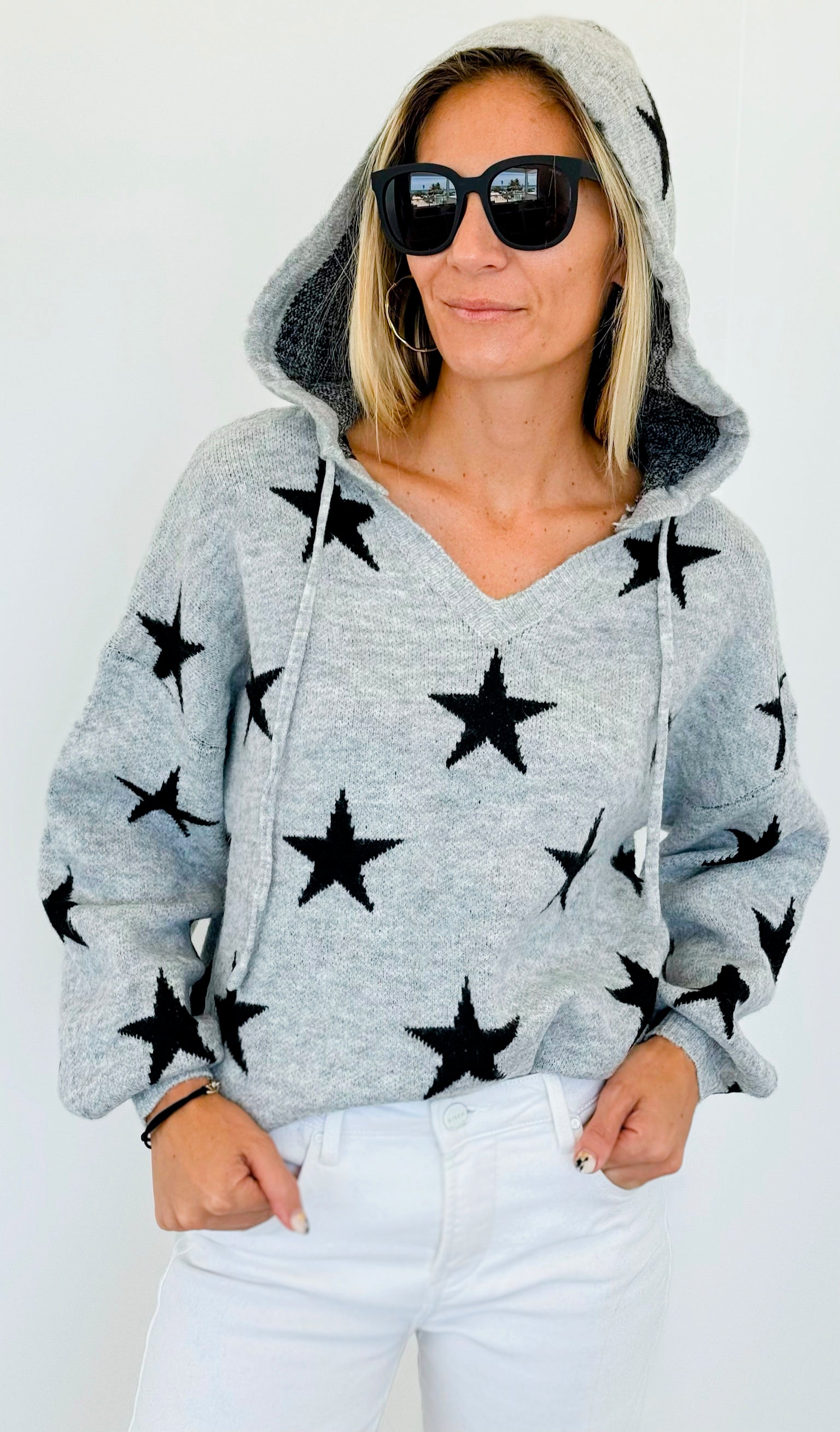 Star Printed Hoodie Sweater-140 Sweaters-Miracle-Coastal Bloom Boutique, find the trendiest versions of the popular styles and looks Located in Indialantic, FL