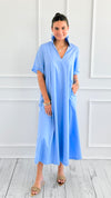 Pleated Collar Midi Dres-SKY-200 Dresses/Jumpsuits/Rompers-Adrienne-Coastal Bloom Boutique, find the trendiest versions of the popular styles and looks Located in Indialantic, FL