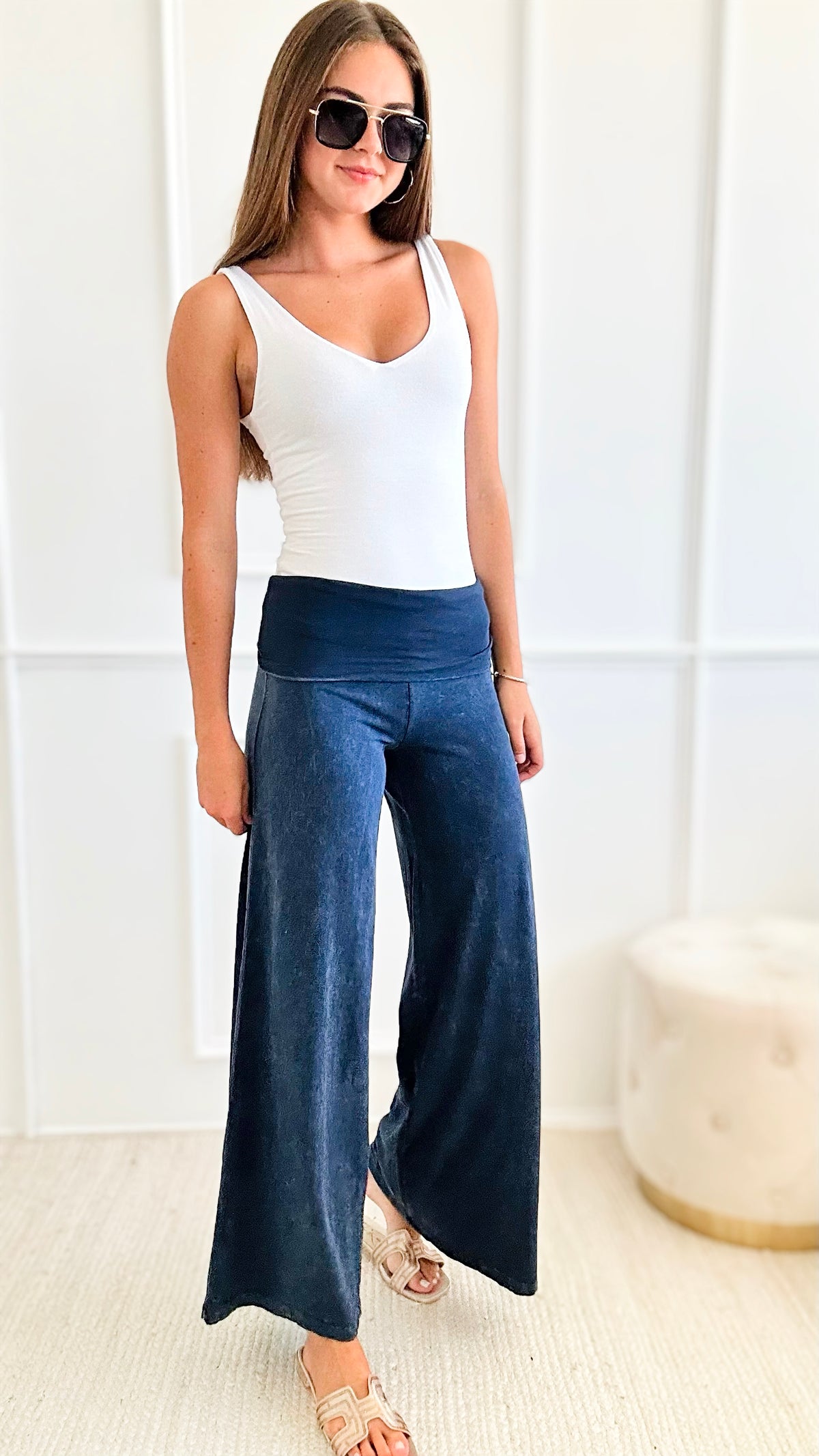 Mineral Wash Wide Leg Pants - Dark Ash Grey-170 Bottoms-Chatoyant-Coastal Bloom Boutique, find the trendiest versions of the popular styles and looks Located in Indialantic, FL