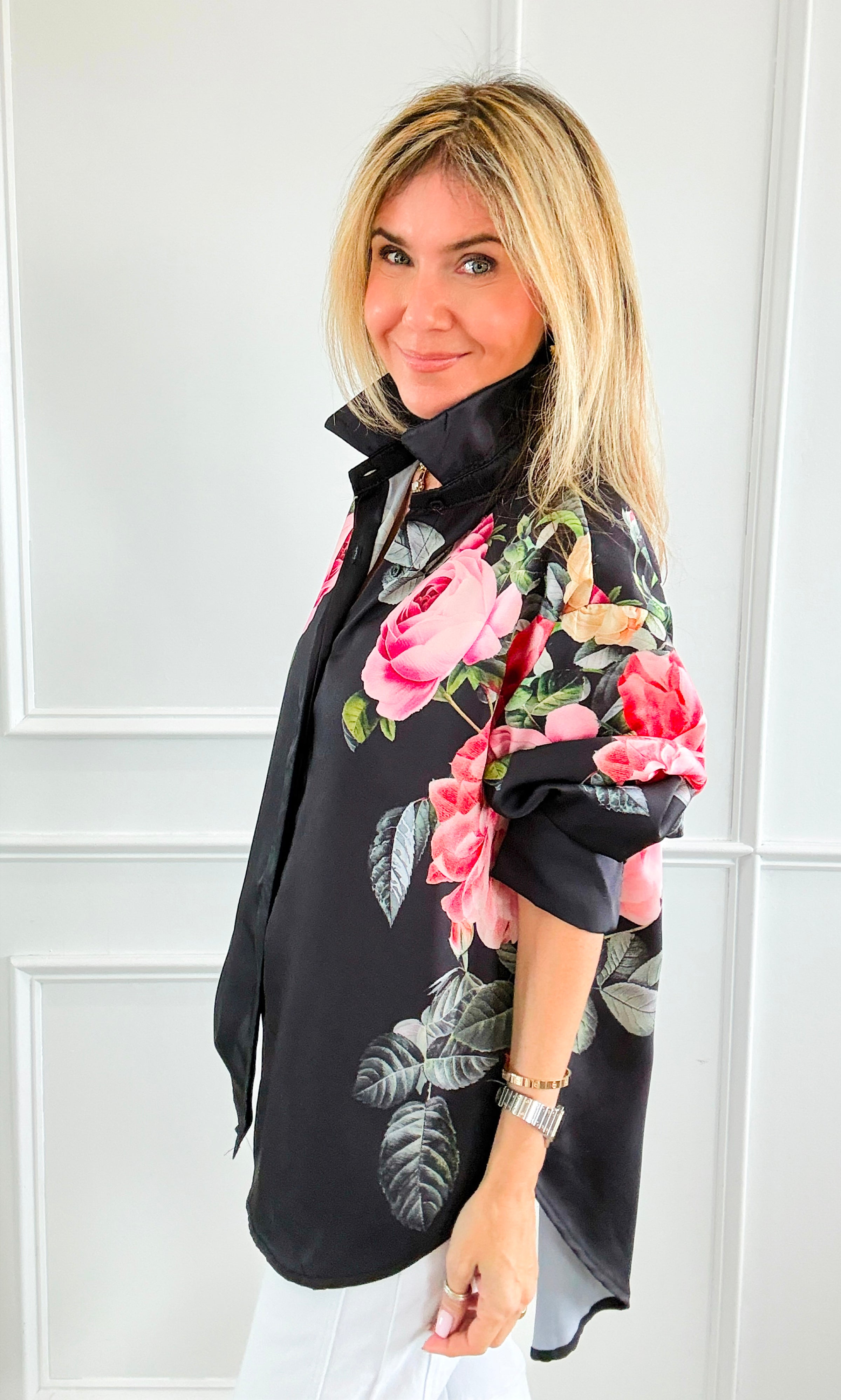 Nocturne Rose Italian Button Top