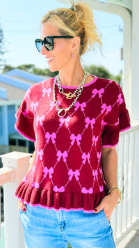 Bow Rendezvous Ruffle Knit Sweater-150 Cardigans/Layers-Umgee-Coastal Bloom Boutique, find the trendiest versions of the popular styles and looks Located in Indialantic, FL