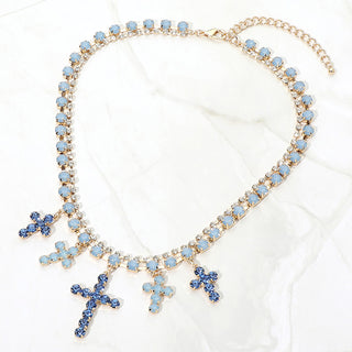 Cross Charm Layered Accent Necklace - Sapphire