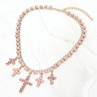 Cross Charm Layered Accent Necklace -  Rosé