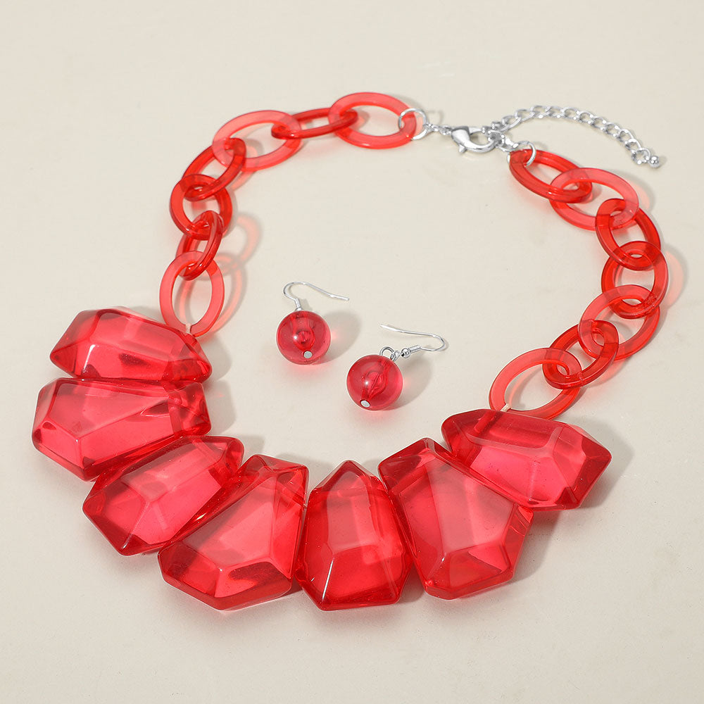 Frosted Glow Statement Necklace Set - Ruby-230 Jewelry-NYW-Coastal Bloom Boutique, find the trendiest versions of the popular styles and looks Located in Indialantic, FL