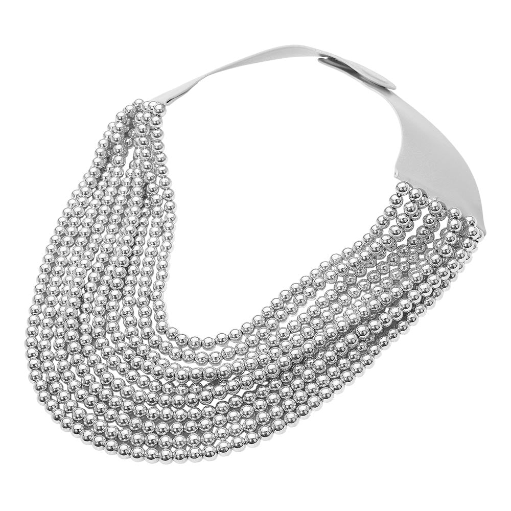 Multi Layered Beaded Collar - Silver
