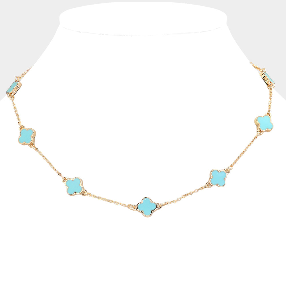 Quatrefoil Station Necklace - Mint-230 Jewelry-Wona Trading-Coastal Bloom Boutique, find the trendiest versions of the popular styles and looks Located in Indialantic, FL