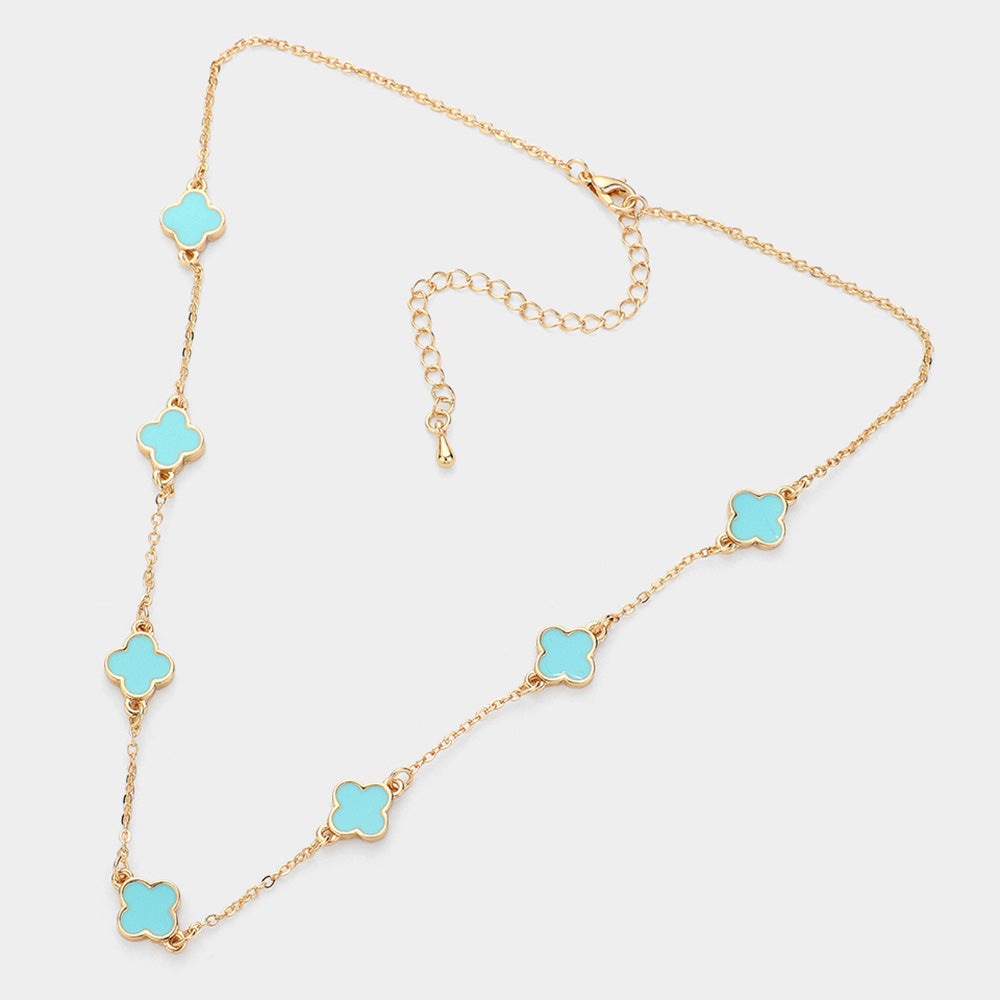 Quatrefoil Station Necklace - Mint-230 Jewelry-Wona Trading-Coastal Bloom Boutique, find the trendiest versions of the popular styles and looks Located in Indialantic, FL