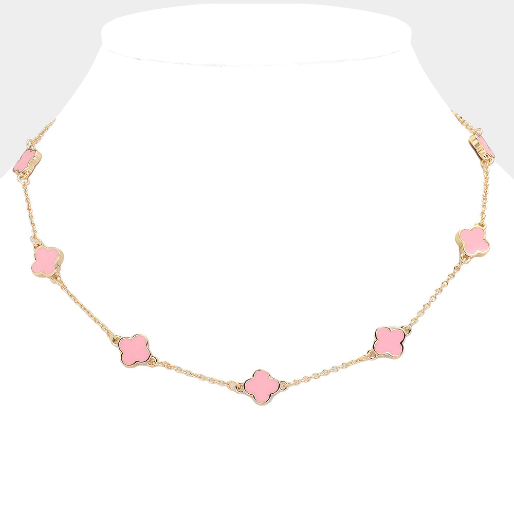 Quatrefoil Station Necklace - Pink-230 Jewelry-Wona Trading-Coastal Bloom Boutique, find the trendiest versions of the popular styles and looks Located in Indialantic, FL