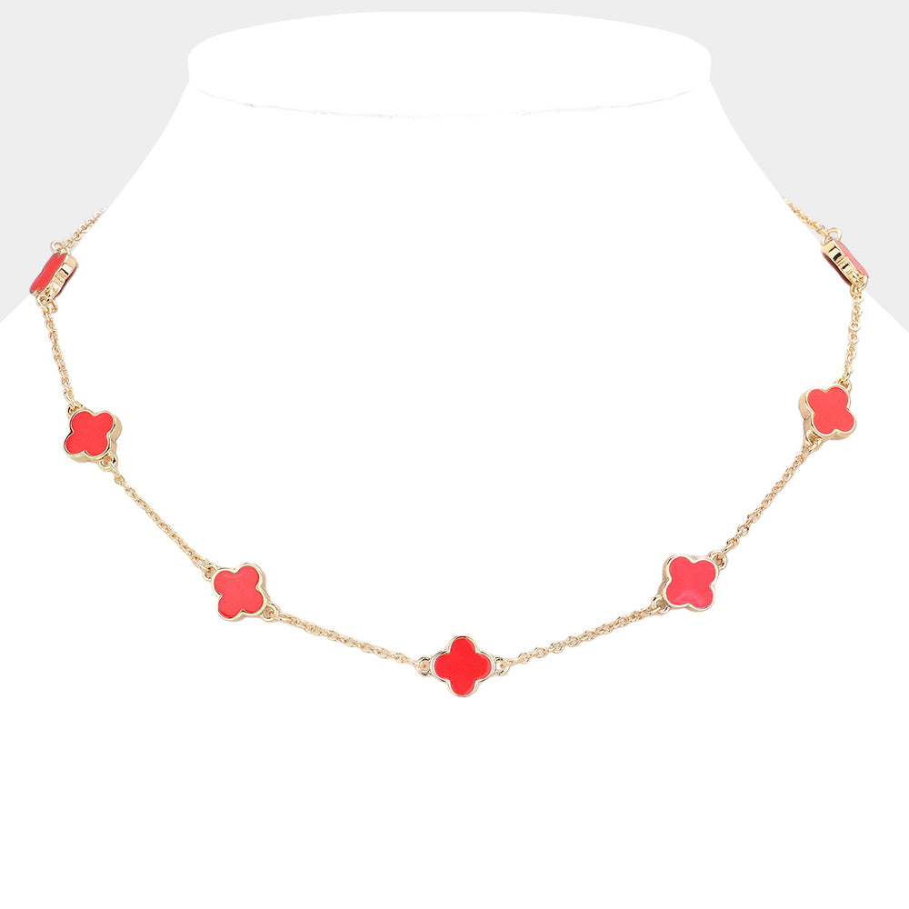 Quatrefoil Station Necklace - Red-230 Jewelry-Wona Trading-Coastal Bloom Boutique, find the trendiest versions of the popular styles and looks Located in Indialantic, FL