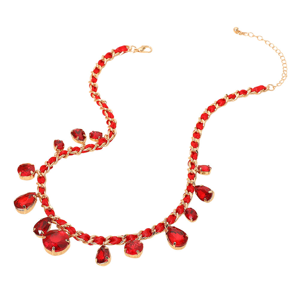 Teardrop Glam Necklace - Red