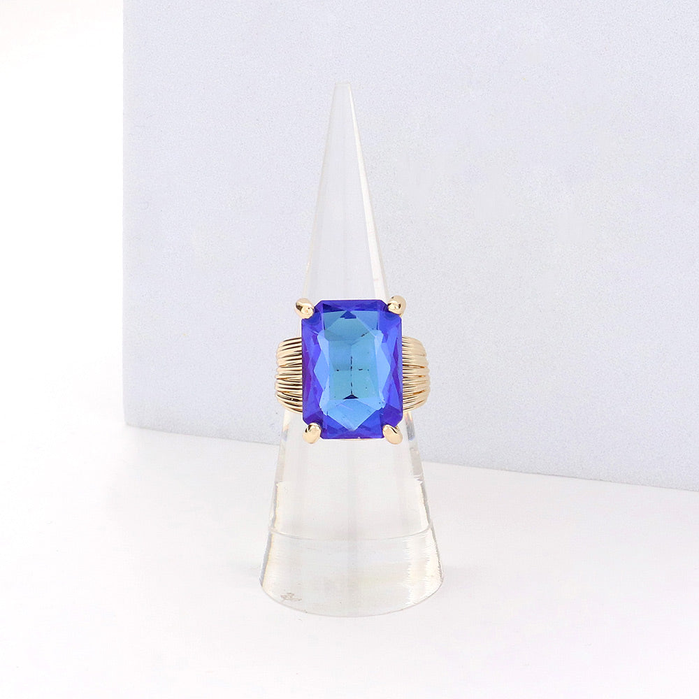 Emerald Cut Stone Adjustable Ring - Sapphire-230 Jewelry-NYW-Coastal Bloom Boutique, find the trendiest versions of the popular styles and looks Located in Indialantic, FL