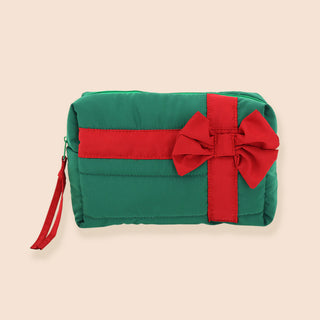 PRE ORDER-Holiday Bow Cosmetic Bag - Green