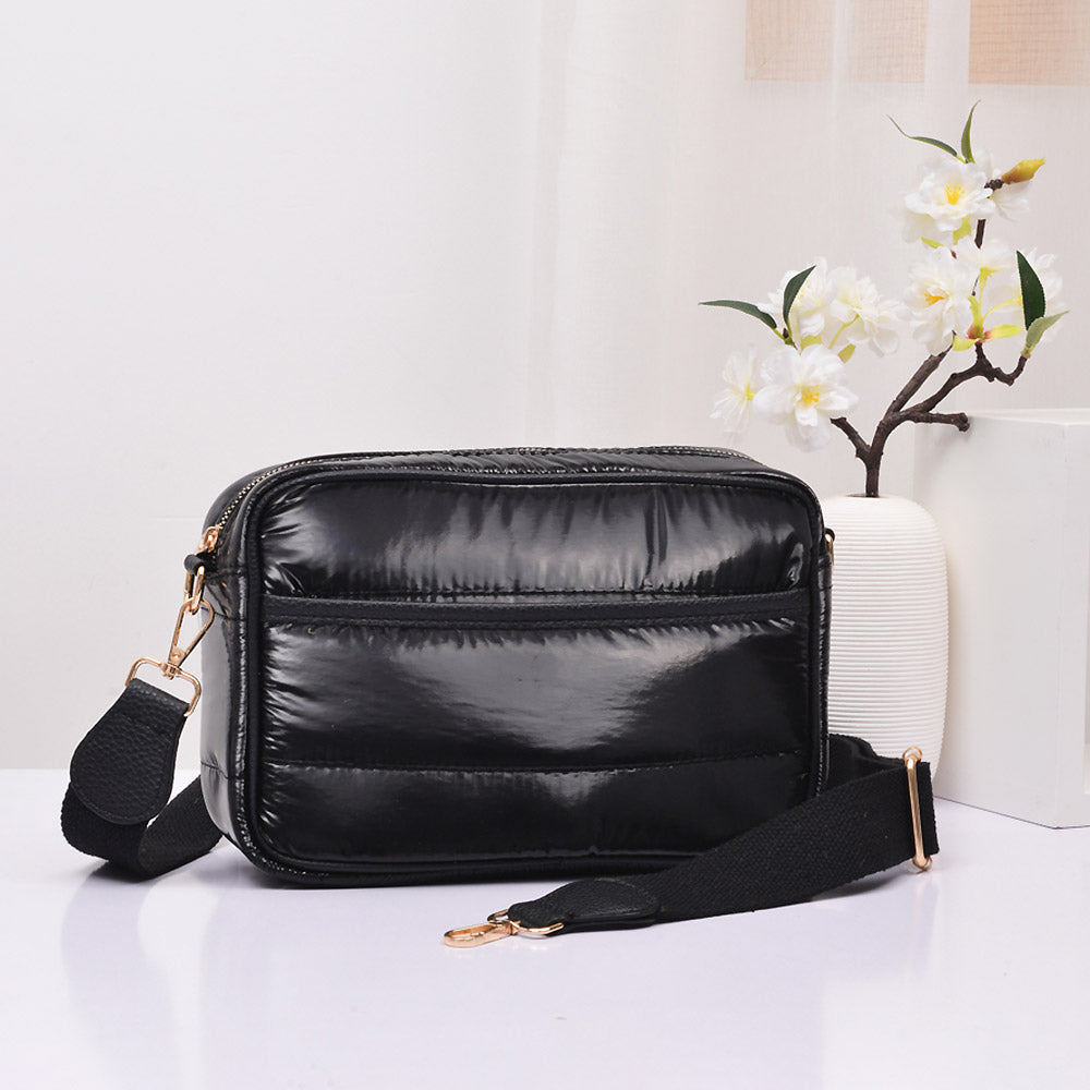 Shiny Puffer Crossbody Bag - Black-240 Bags-Wona Trading-Coastal Bloom Boutique, find the trendiest versions of the popular styles and looks Located in Indialantic, FL