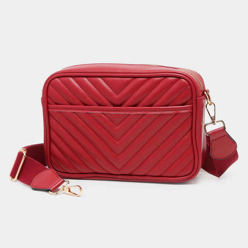 Chevron Patterned Rectangle Crossbody Bag - Burgundy-240 Bags-NYW-Coastal Bloom Boutique, find the trendiest versions of the popular styles and looks Located in Indialantic, FL