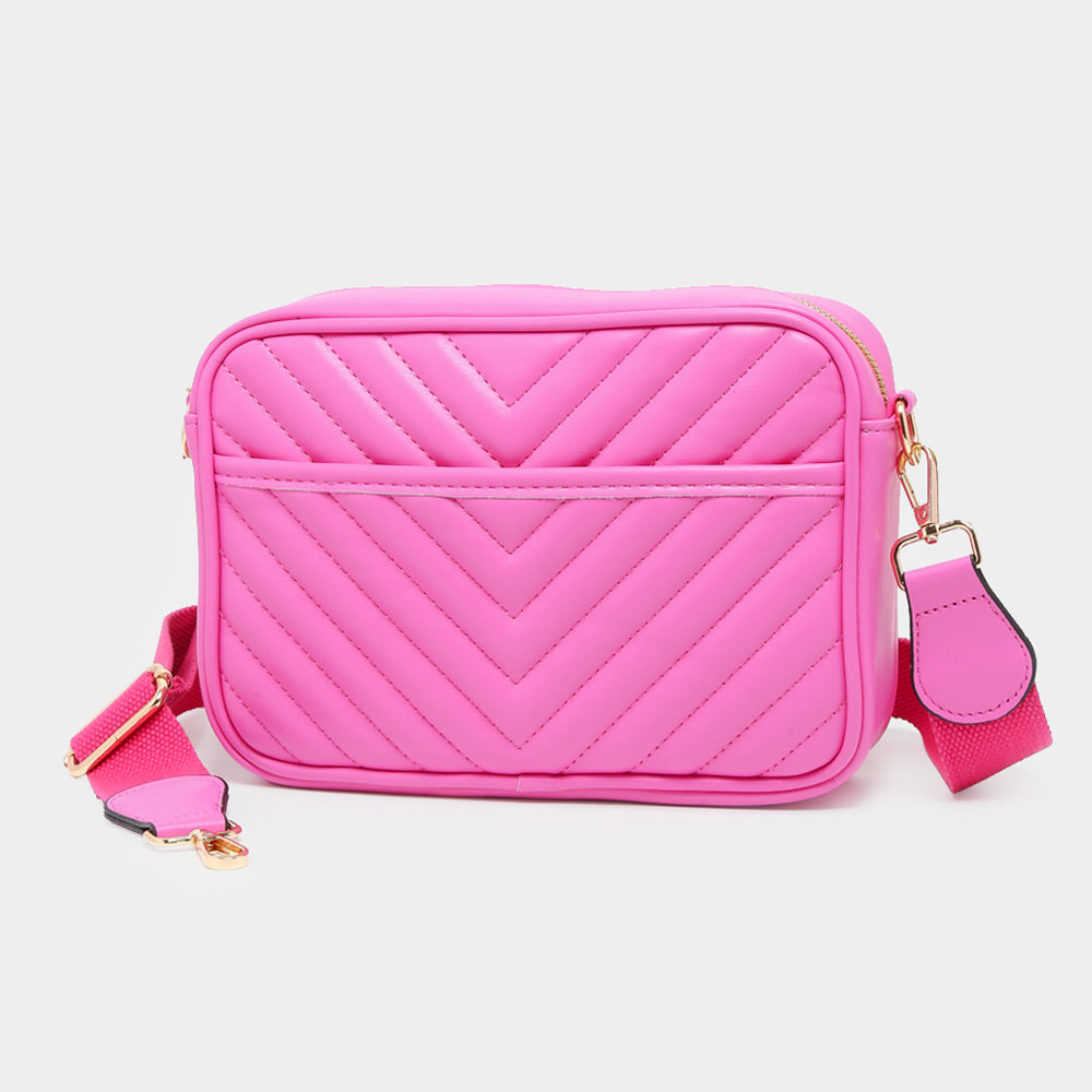 Chevron Patterned Rectangle Crossbody Bag - Fuchsia-240 Bags-Wona-Coastal Bloom Boutique, find the trendiest versions of the popular styles and looks Located in Indialantic, FL
