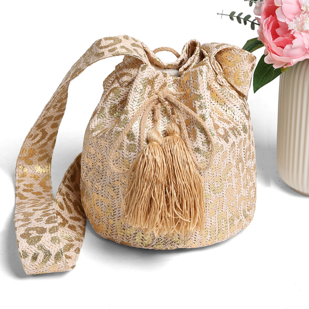 Gilded Gathered Drawstring Bag - Gold-240 Bags-NYW-Coastal Bloom Boutique, find the trendiest versions of the popular styles and looks Located in Indialantic, FL