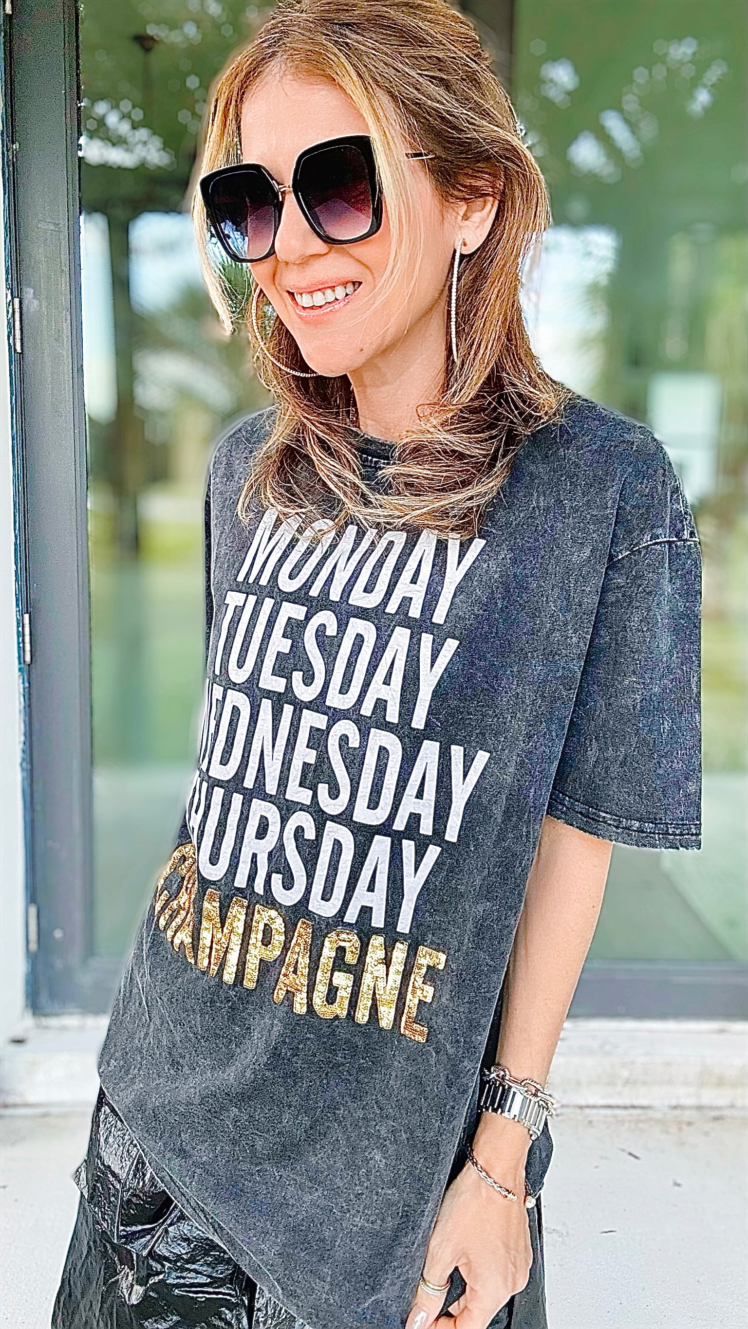 Champagne Days Sequin Trim Shirt-110 Short Sleeve Tops-Main Strip-Coastal Bloom Boutique, find the trendiest versions of the popular styles and looks Located in Indialantic, FL