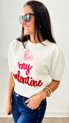 'Be My Valentine' Puff Sleeve Sweater-140 Sweaters-Peach Love California-Coastal Bloom Boutique, find the trendiest versions of the popular styles and looks Located in Indialantic, FL