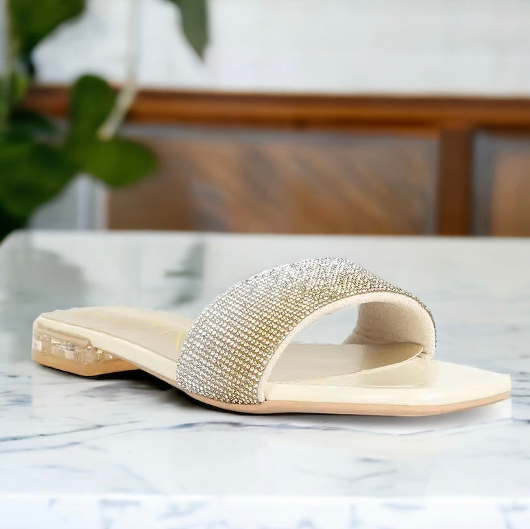 Top Flirt Rhinestone Slip On Sandals - Beige-250 Shoes-RagCompany-Coastal Bloom Boutique, find the trendiest versions of the popular styles and looks Located in Indialantic, FL