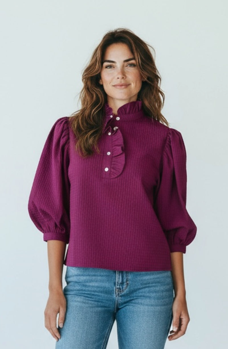 Florence Ruffle Blouse - Plum-110 Short Sleeve Tops-GLAM-Coastal Bloom Boutique, find the trendiest versions of the popular styles and looks Located in Indialantic, FL