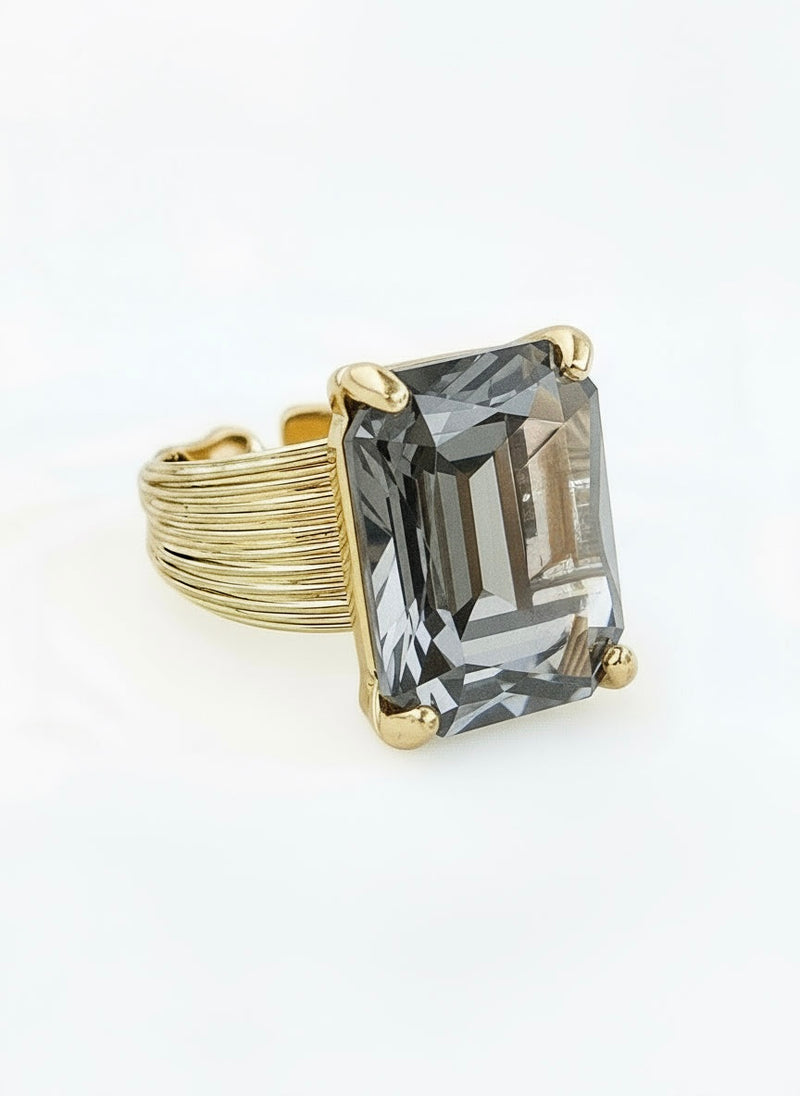 Emerald Cut Stone Adjustable Ring - Black Diamond-230 Jewelry-NYW-Coastal Bloom Boutique, find the trendiest versions of the popular styles and looks Located in Indialantic, FL