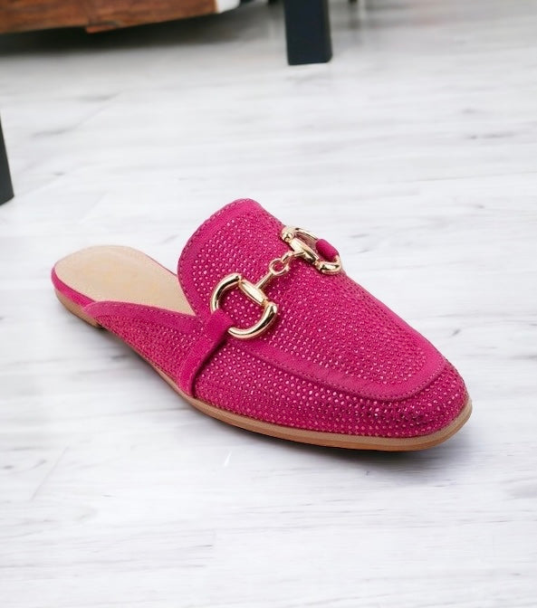 Horsebit Bejeweled Loafer Mule - Fuchsia-250 Shoes-CCOCCI-Coastal Bloom Boutique, find the trendiest versions of the popular styles and looks Located in Indialantic, FL