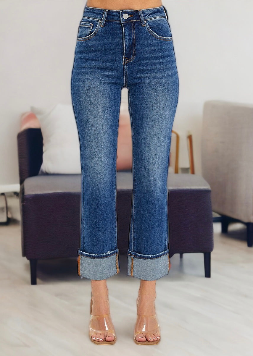High Rise Cuffed Straight Jeans-170 Bottoms-RISEN JEANS-Coastal Bloom Boutique, find the trendiest versions of the popular styles and looks Located in Indialantic, FL