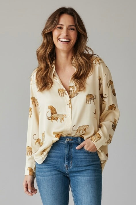 Satin Savannah Button-Up Blouse-110 Long Sleeve Tops-entro-Coastal Bloom Boutique, find the trendiest versions of the popular styles and looks Located in Indialantic, FL