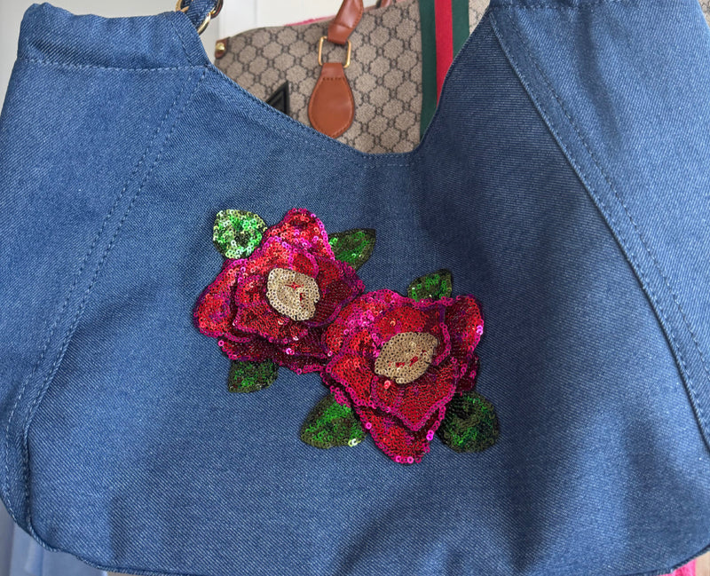 CB Custom - Sequin Rose Garden Tote-240 Bags-Bag Boutique-H&D / Holly-Coastal Bloom Boutique, find the trendiest versions of the popular styles and looks Located in Indialantic, FL