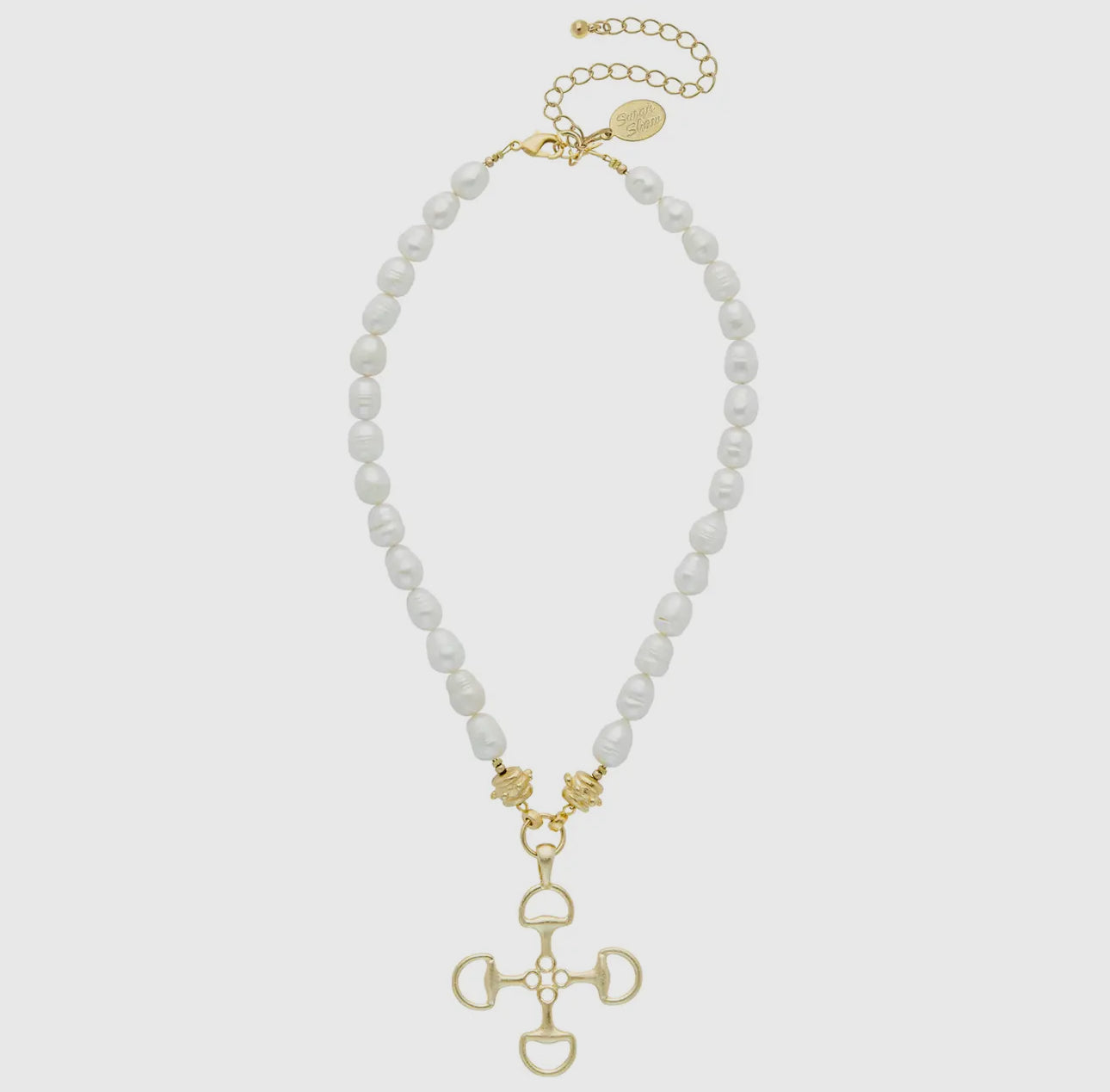 Gold Horse-Bit Cross Pearl Necklace - Susan Shaw-230 Jewelry-SUSAN SHAW-Coastal Bloom Boutique, find the trendiest versions of the popular styles and looks Located in Indialantic, FL