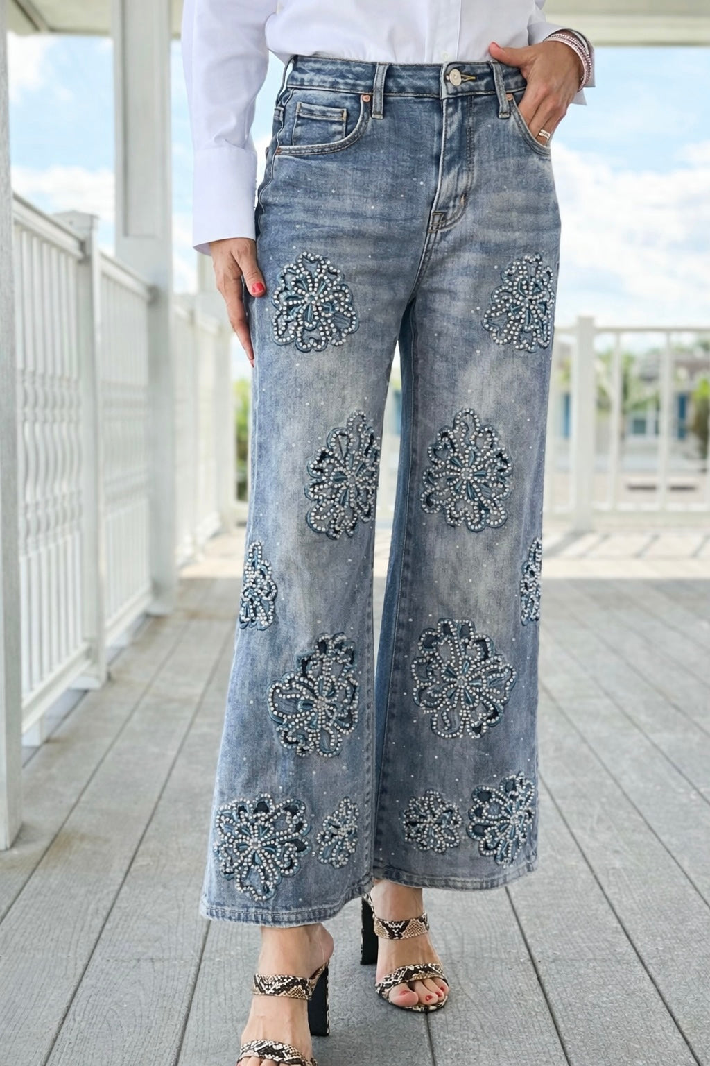 Petal Statement Wide-Leg Pants