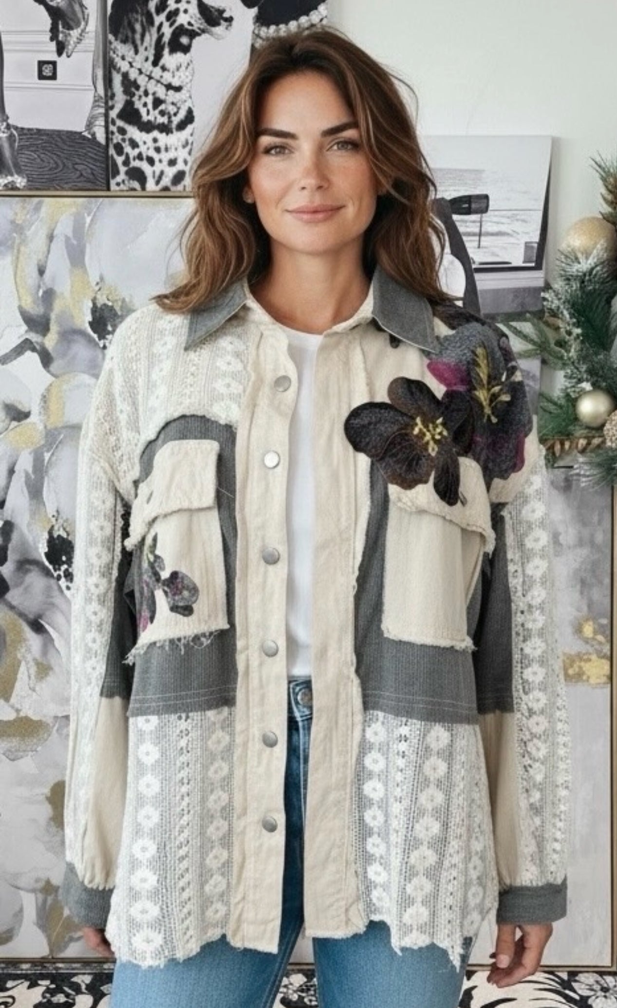 CB Custom - Patchwork Petal Button Down-110 Long Sleeve Tops-pol / Holly-Coastal Bloom Boutique, find the trendiest versions of the popular styles and looks Located in Indialantic, FL