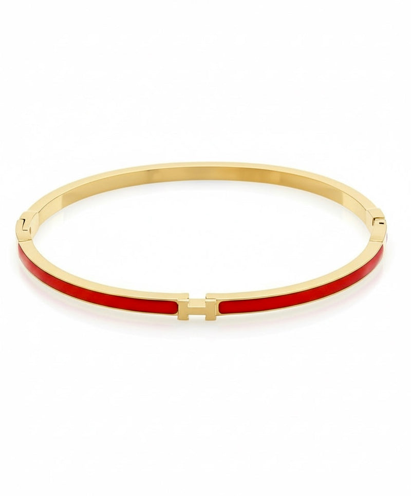 Stainless Steel Whispers of Light Bangle Bracelet - Red/Gold-230 Jewelry-GS JEWELRY-Coastal Bloom Boutique, find the trendiest versions of the popular styles and looks Located in Indialantic, FL