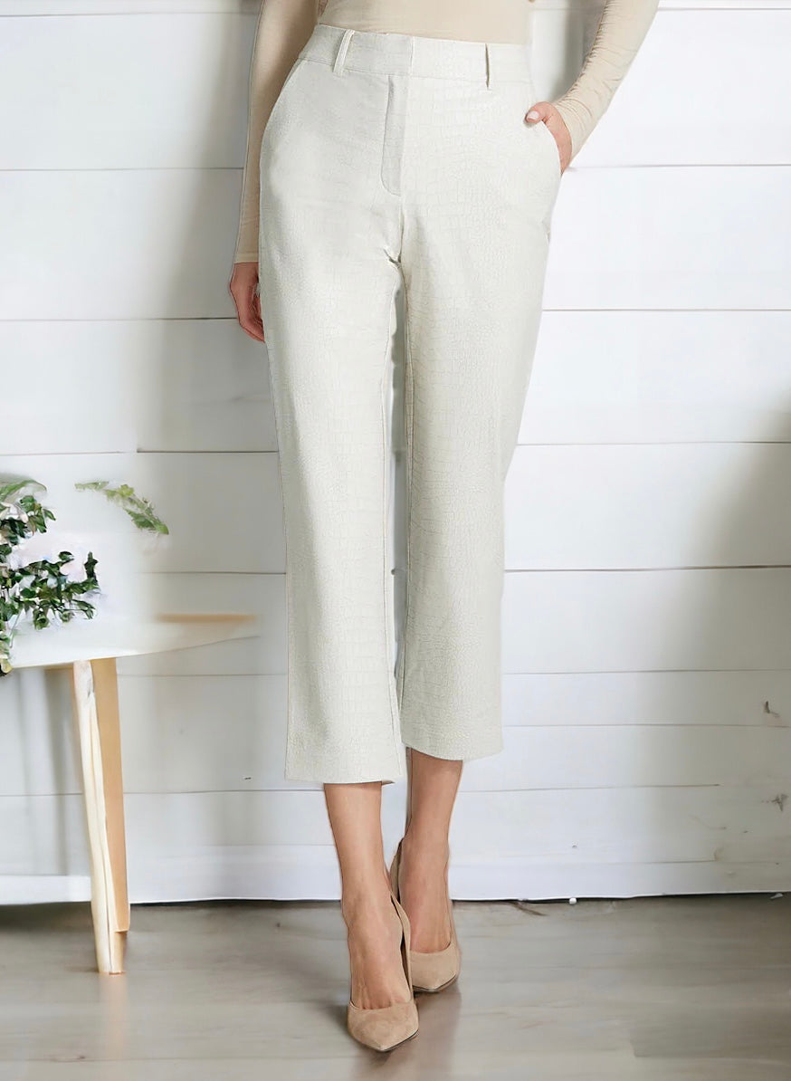 Faux Leather Cropped Trouser - Bone-170 Bottoms-Commando-Coastal Bloom Boutique, find the trendiest versions of the popular styles and looks Located in Indialantic, FL