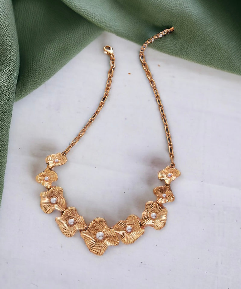 Pearl Accented Flower Necklace-230 Jewelry-Wona Trading-Coastal Bloom Boutique, find the trendiest versions of the popular styles and looks Located in Indialantic, FL