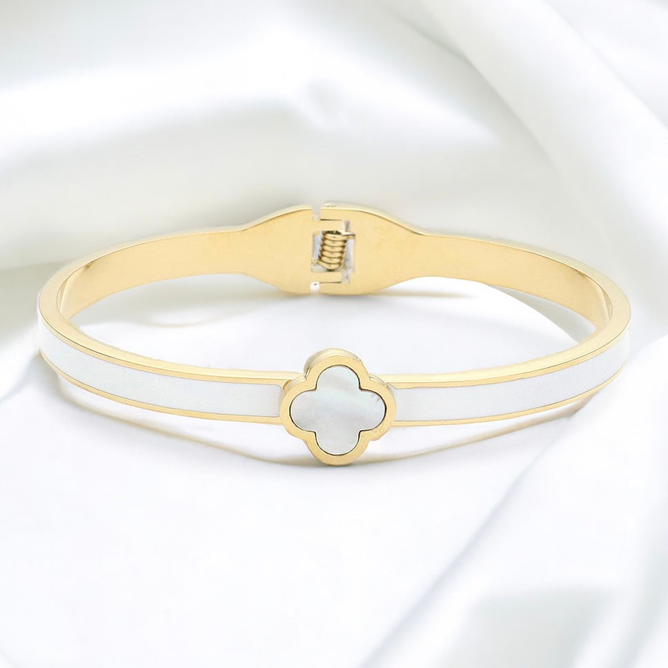 Enamel Clover Bangle Bracelet-230 Jewelry-Wona Trading-Coastal Bloom Boutique, find the trendiest versions of the popular styles and looks Located in Indialantic, FL
